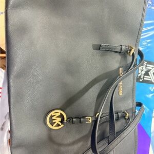 Michael Kors Charcoal Shoulder Bag with Gold Accents